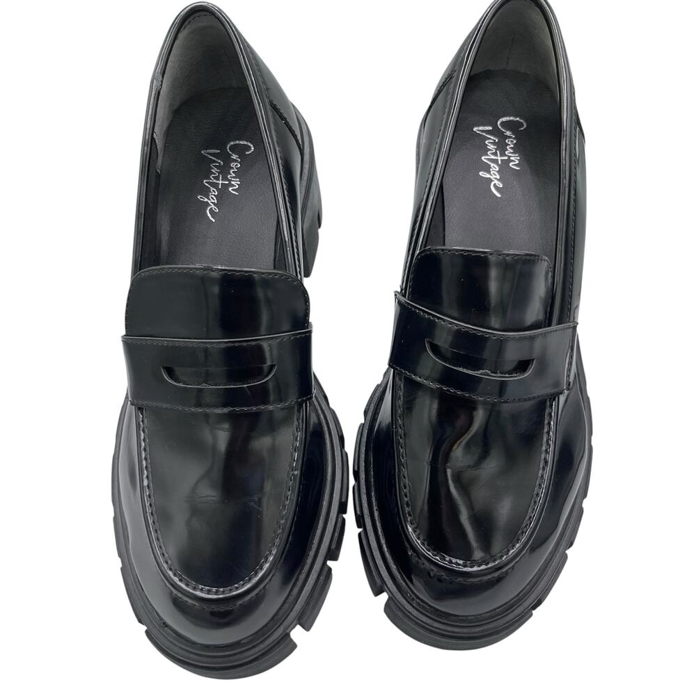 Crown Vintage Y2K "Sage" Chunky Penny Loafers 7M Patent Leather Lug Sole Grunge - Picture 3 of 6